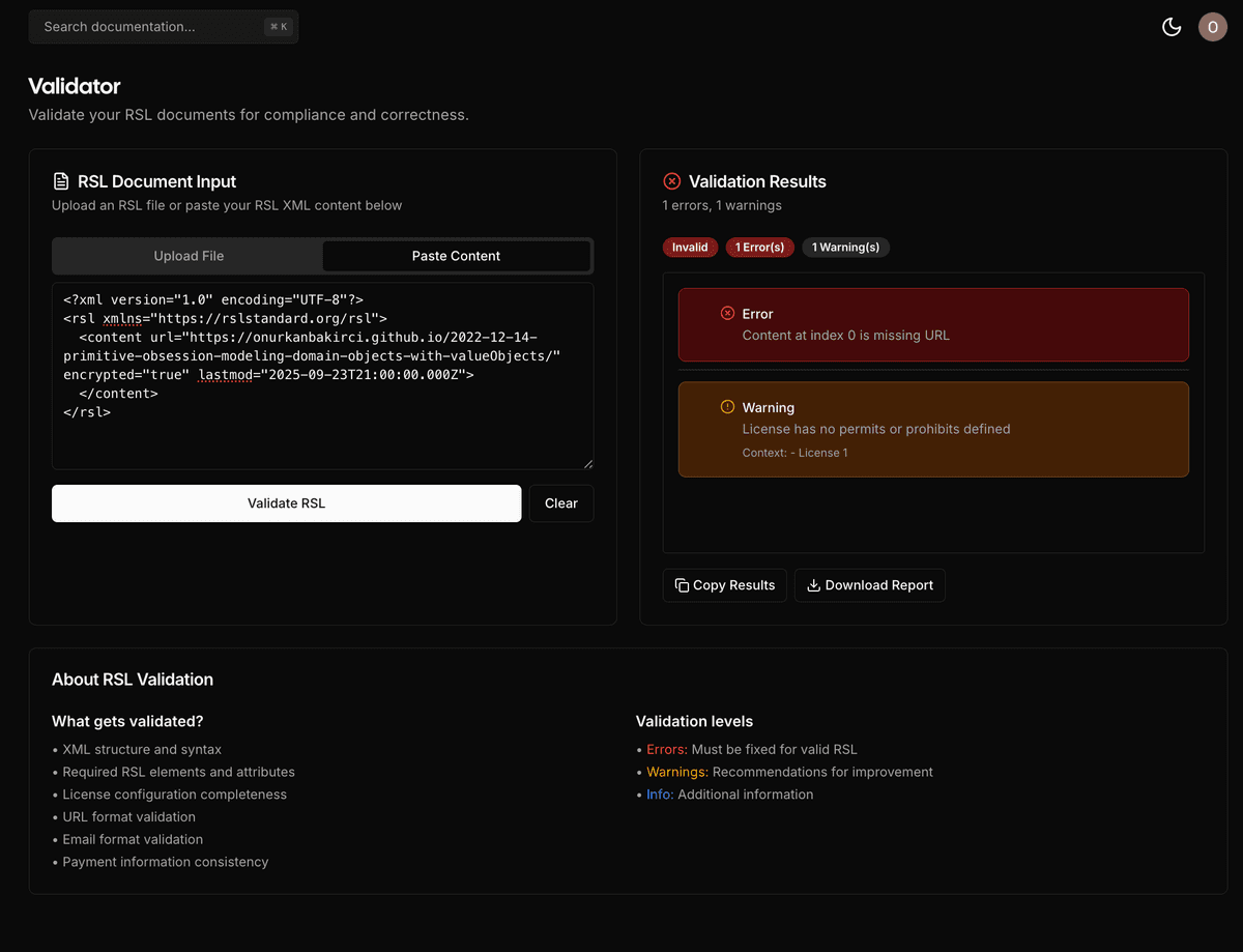 Validate your already created RSLs